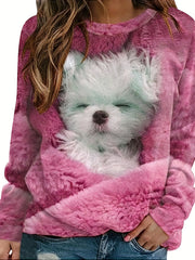 Dog Print Pullover Sweatshirt for Women