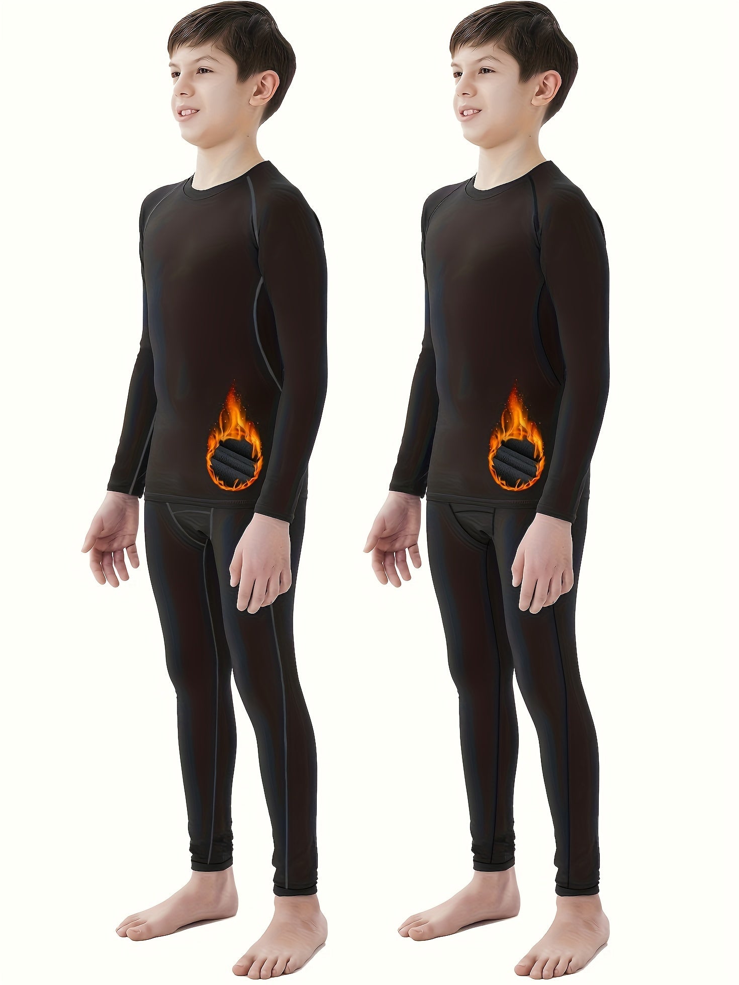 Youth Boys Thermal Underwear Set Fleece Lined Compression Shirt & Leggings