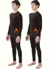 Youth Boys Thermal Underwear Set Fleece Lined Compression Shirt & Leggings