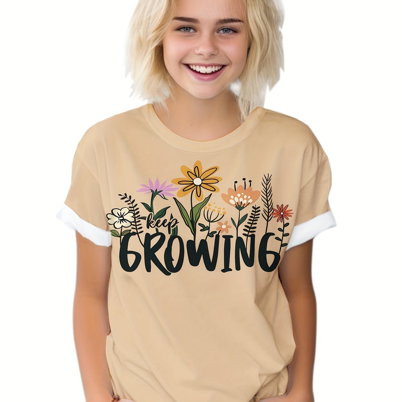 Girls Boys Flowers & Growing Graphic Short Sleeve T-shirt Summer Clothes Sports