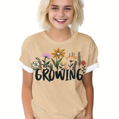 Girls Boys Flowers & Growing Graphic Short Sleeve T-shirt Summer Clothes Sports