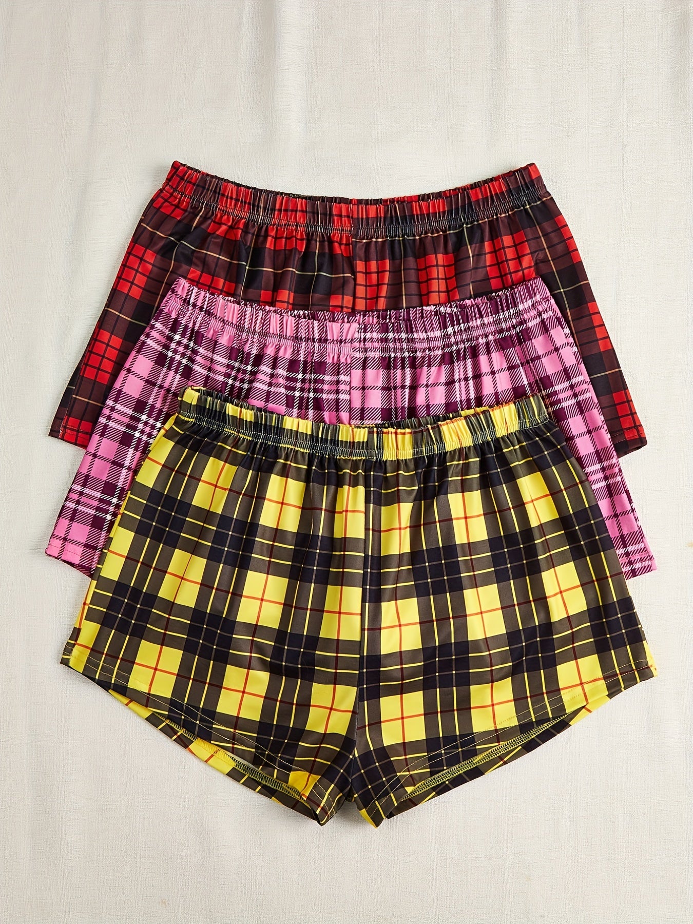 Colorblock Plaid Shorts Soft & Comfy Women's Sleep Bottoms
