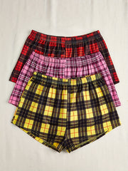 3 Pack Plus Size Plaid Pajama Shorts Set Women's High Stretch Elastic Lounge