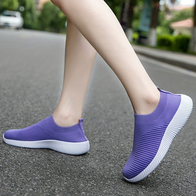 Women's Purple Slip on Walking Shoes Breathable Flat Shoes