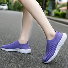 Women's Purple Slip on Walking Shoes Breathable Flat Shoes