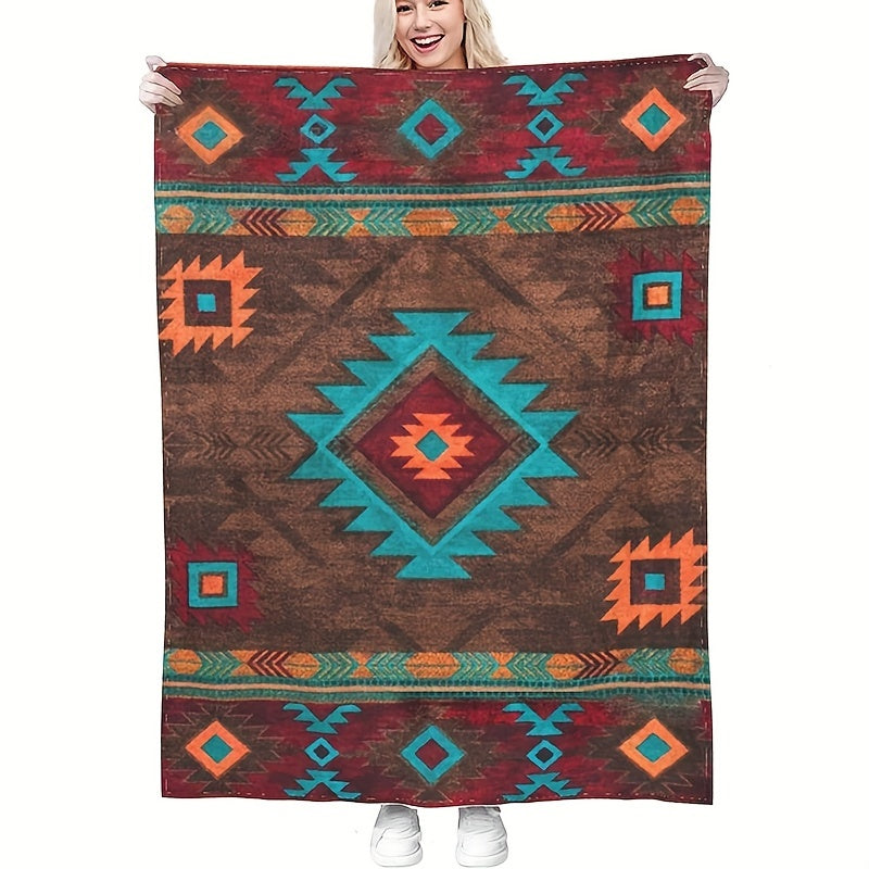 Flannel Warm Blanket Retro Style Sofa Blanket for Camping Travel