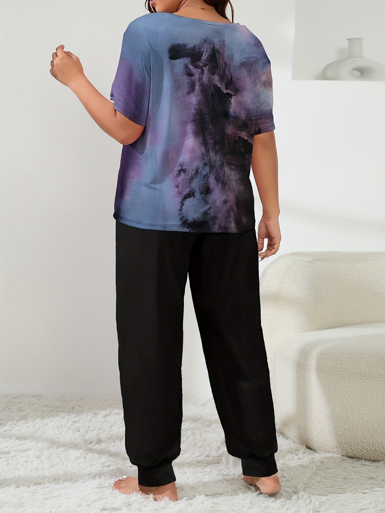 Tie Dye Tee & Pants Set Comfort Pajamas Two Piece Set