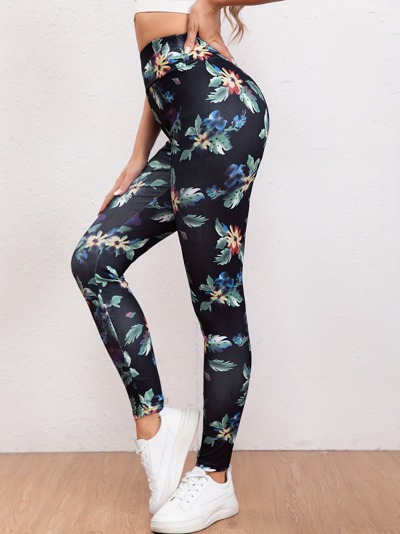 Flower Print Yoga Workout Pants High Stretch Running Sports Fitness Leggings