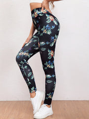 Flower Print Yoga Workout Pants High Stretch Running Sports Fitness Leggings