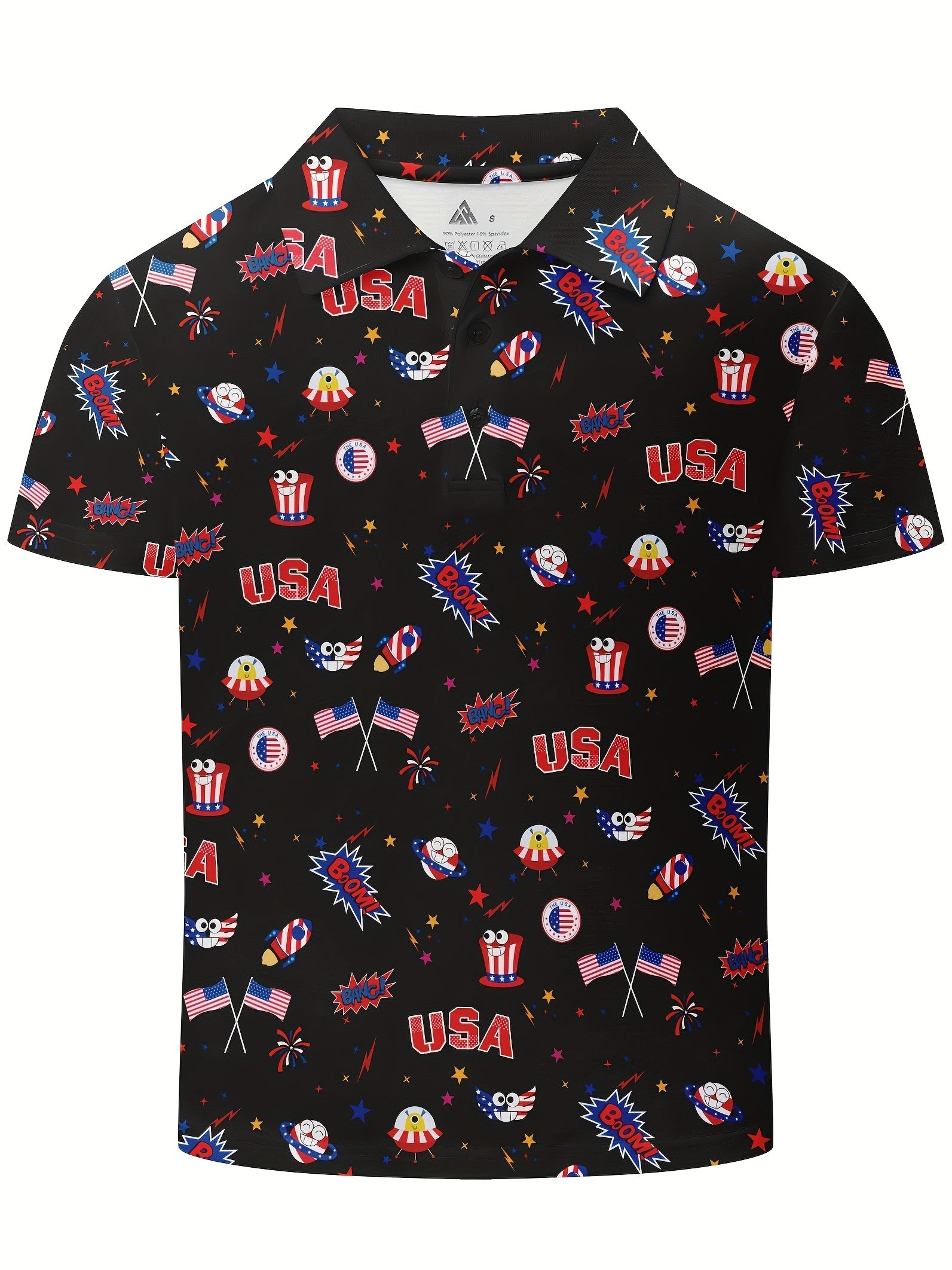 Boy's Graphic Polo Shirt Active Stretch Button Up Short Sleeve Polo