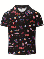 Boy's Graphic Polo Shirt Active Stretch Button Up Short Sleeve Polo