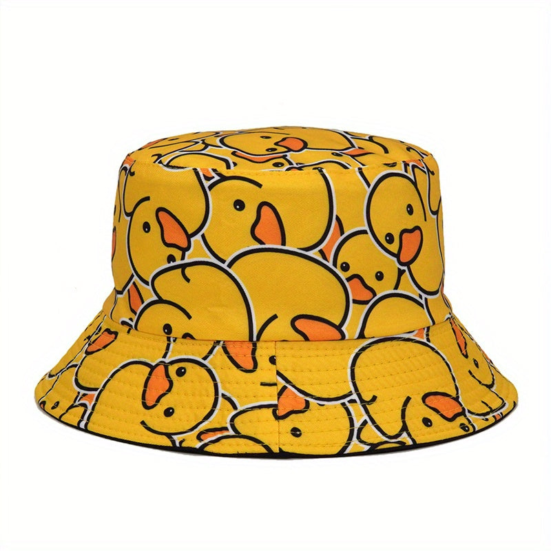 Duck Print Bucket Hat Yellow Lightweight Basin Hat Unisex Fisherman Cap