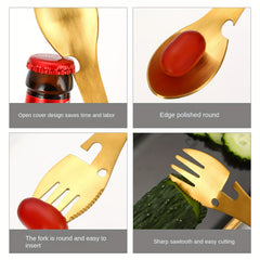 Portable 5-in-1 Stainless Steel Tableware Set for Outdoor Activities