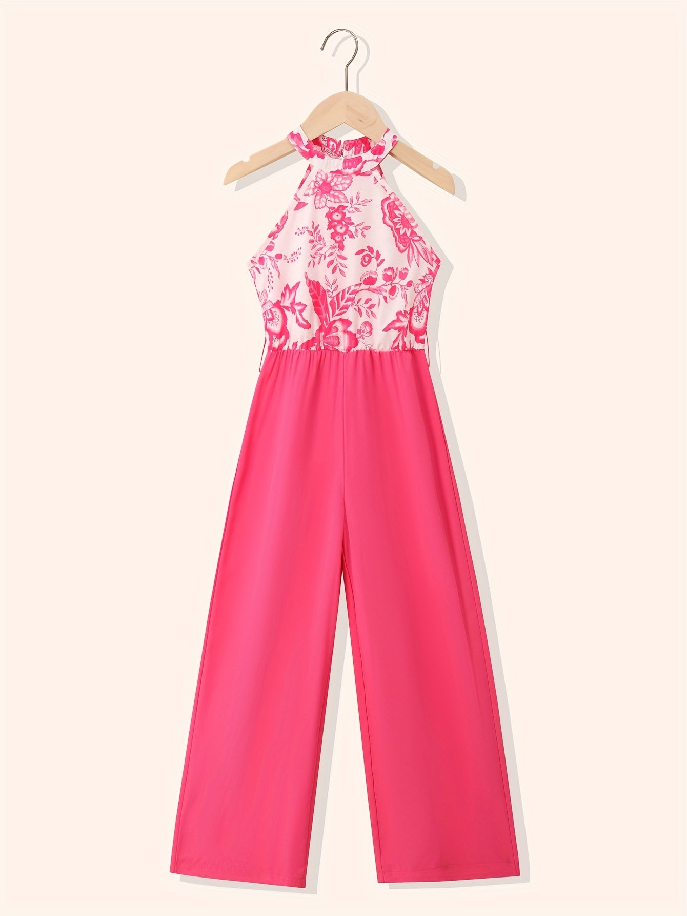 Girls' Floral Halter Neck Jumpsuit for Summer Outfit