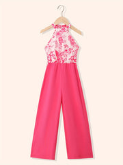 Girls' Floral Halter Neck Jumpsuit for Summer Outfit