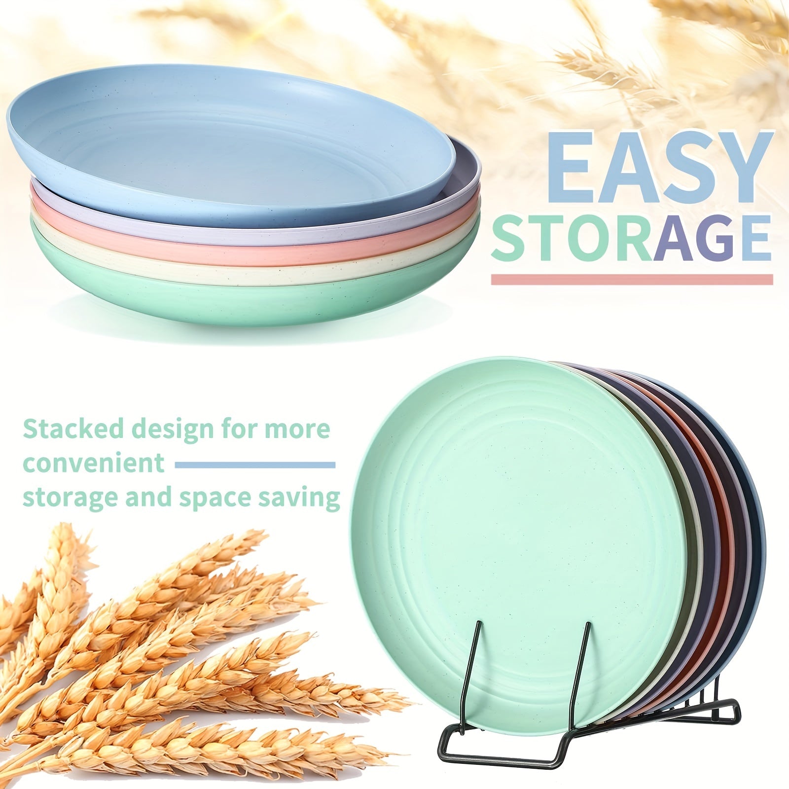 5pcs 22.86cm Plastic Dinner Plates Set, Reusable & Sturdy
