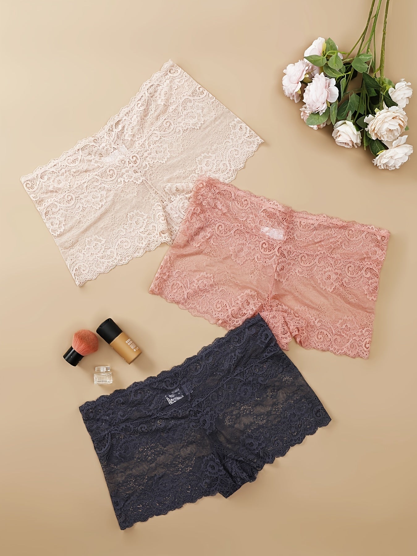 3 Pack Plus Size Lace High Waist Boy Shorts Briefs