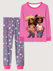Skull Girl Pattern Kid's Pajamas Set Halloween Style Comfy PJ Girl's Loungewear