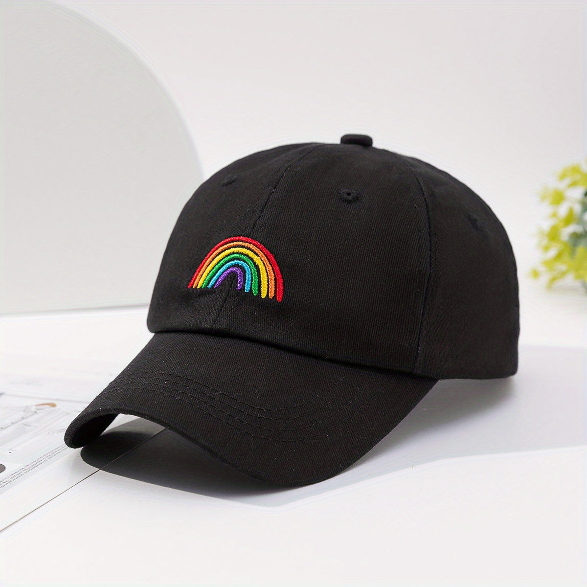 Rainbow Embroidery Baseball Cap Lightweight Solid Couple Sun Hat Unisex