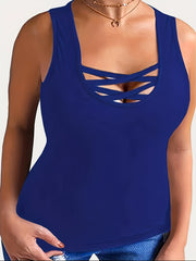 Solid Crisscross Front Stretch Tank