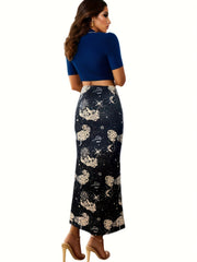 Graphic Print Bodycon Skirt Elastic Waist Skinny Skirt
