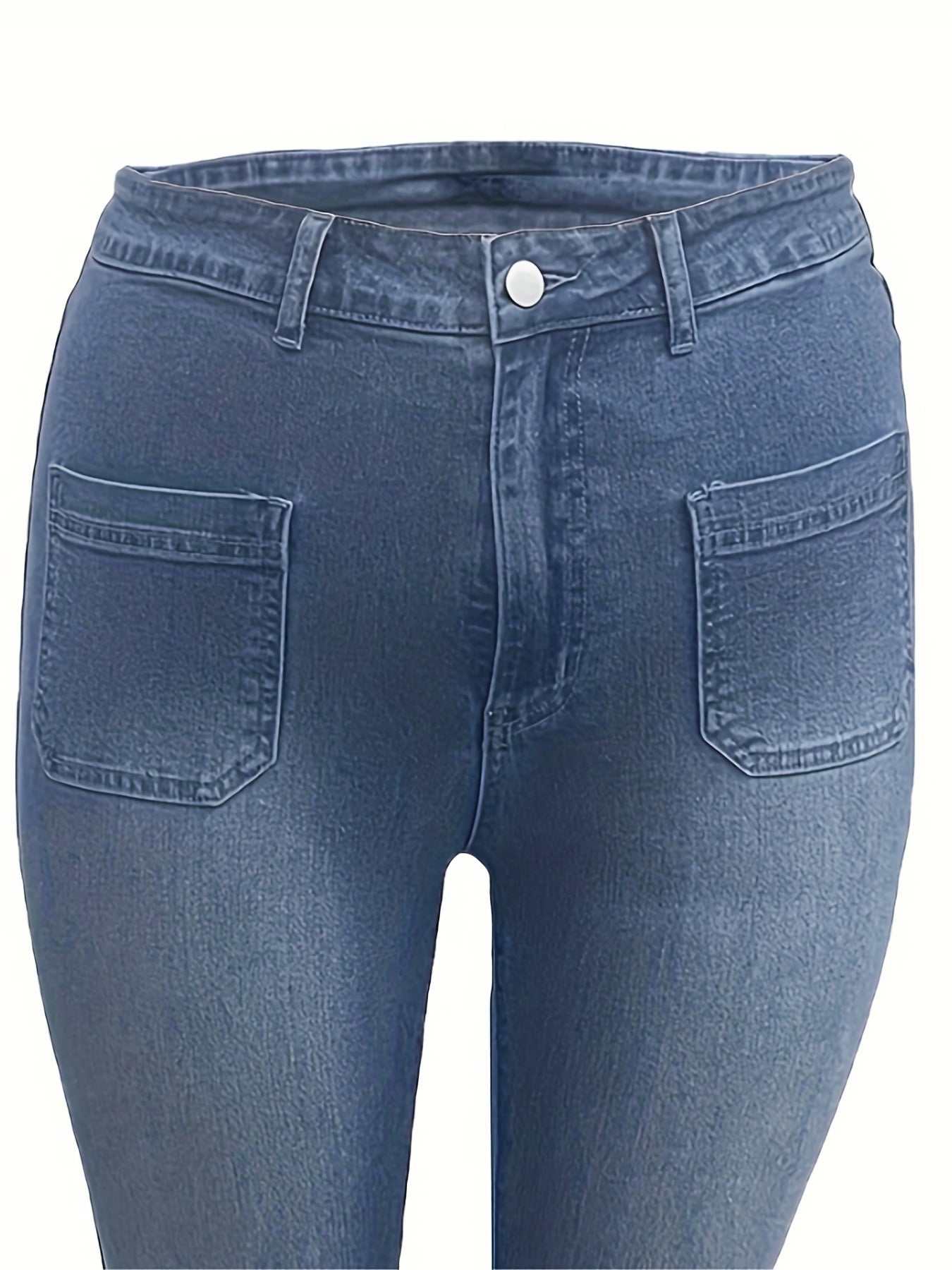 Flared Leg Jeans Washed Button Fly High Stretch