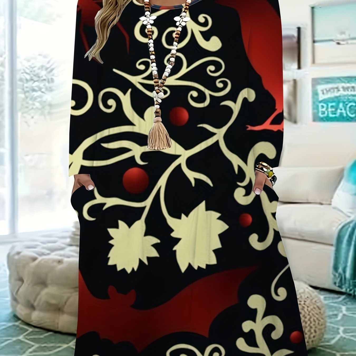 Floral Print Plus Size Dress with Pockets