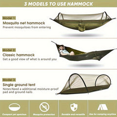 3 in 1 Camping Hammock with Mosquito Net, Automatic Quick Opening Nylon Hammock