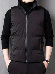 Men's Zip Up Pockets Stand Collar Winter Vest