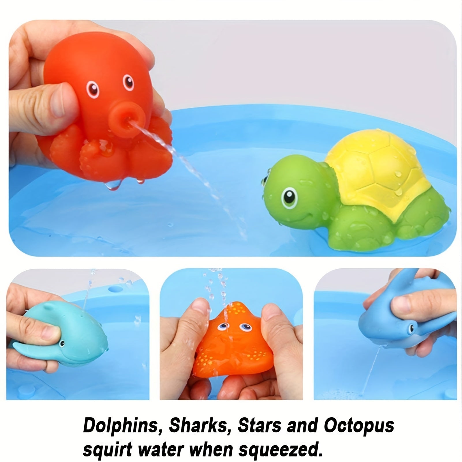 7pcs Bath Toy Set Fishing Floating Animal Toys Water Spraying Fish Net Game