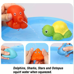 7pcs Bath Toy Set Fishing Floating Animal Toys Water Spraying Fish Net Game