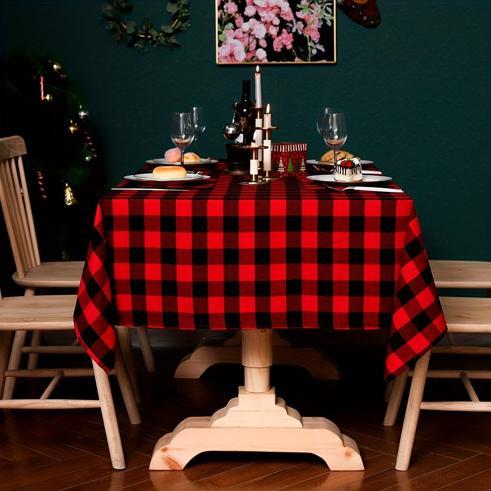 Red Christmas Plaid Tablecloth Waterproof Table Cover