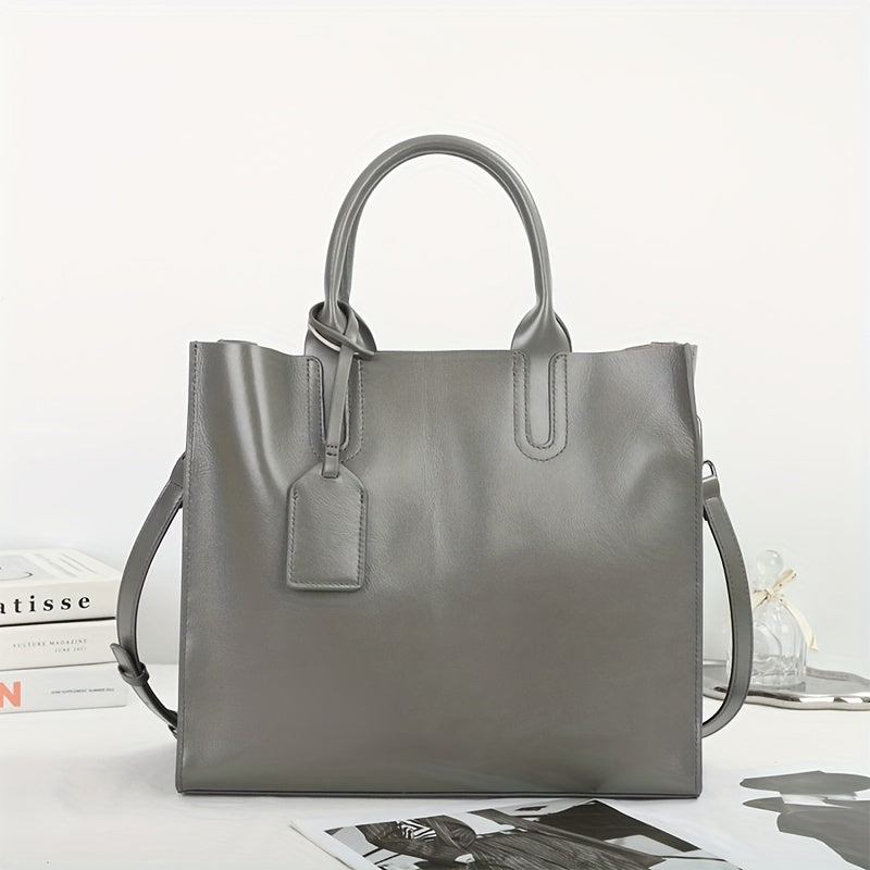 Vintage High Top Grain Leather Handbag Adjustable Strap Zipper Closure Tote