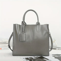 Vintage High Top Grain Leather Handbag Adjustable Strap Zipper Closure Tote