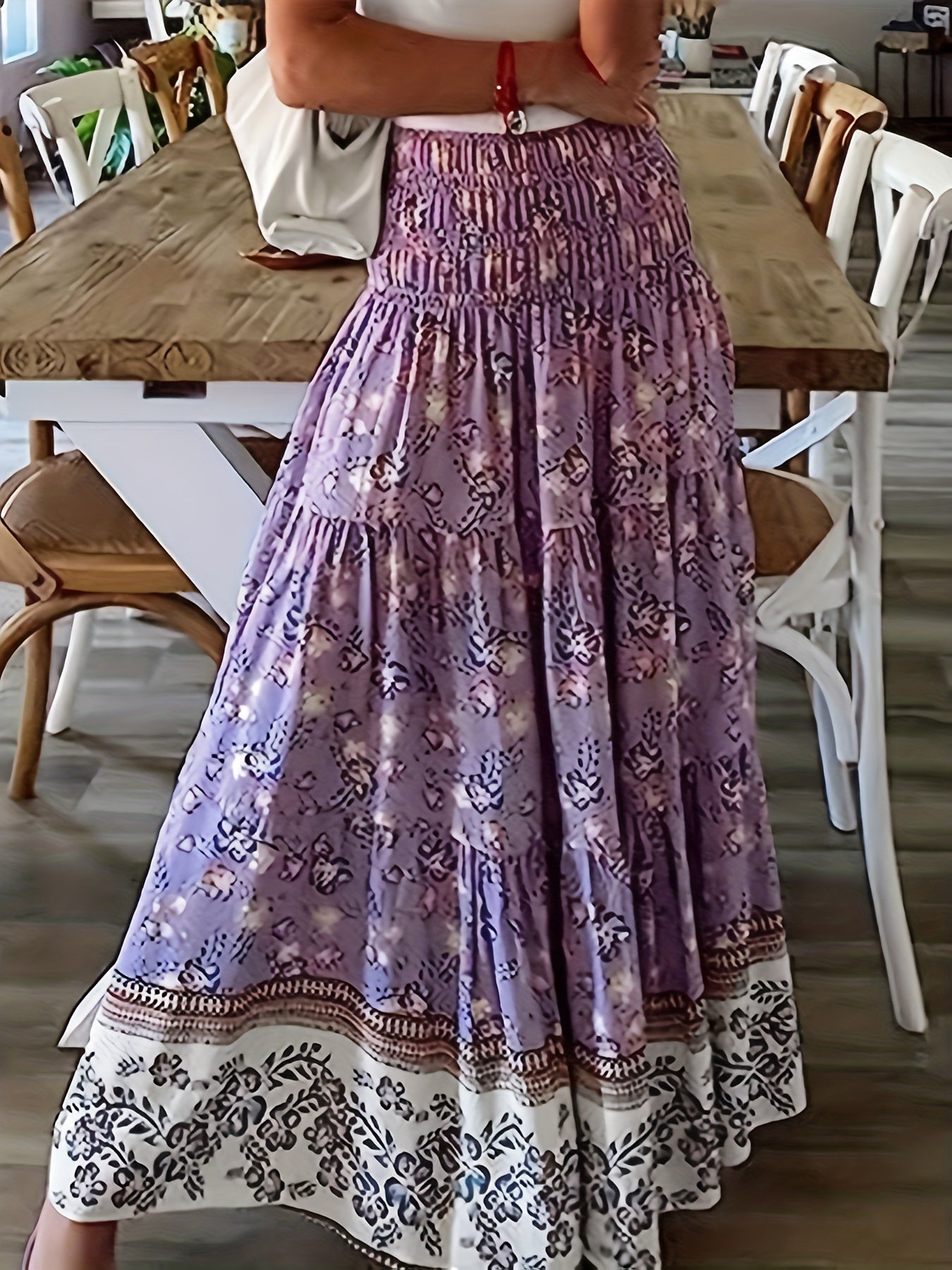 Floral Print Elastic High Rise Smock Skirt M