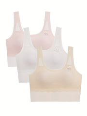3pcs Seamless Bra Solid Underwear No Steel Ring Breathable Soft Bralette