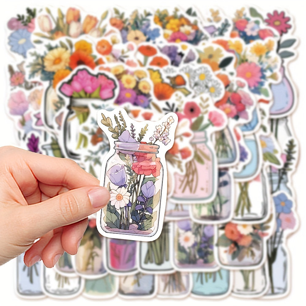 50pcs Flowers Glass Bottle Water Flower Growing Series Graffiti Stickers
