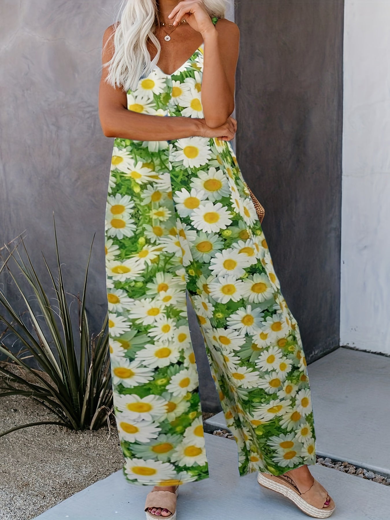 Floral Wide Leg Jumpsuit Backless Cami for Spring & Summer