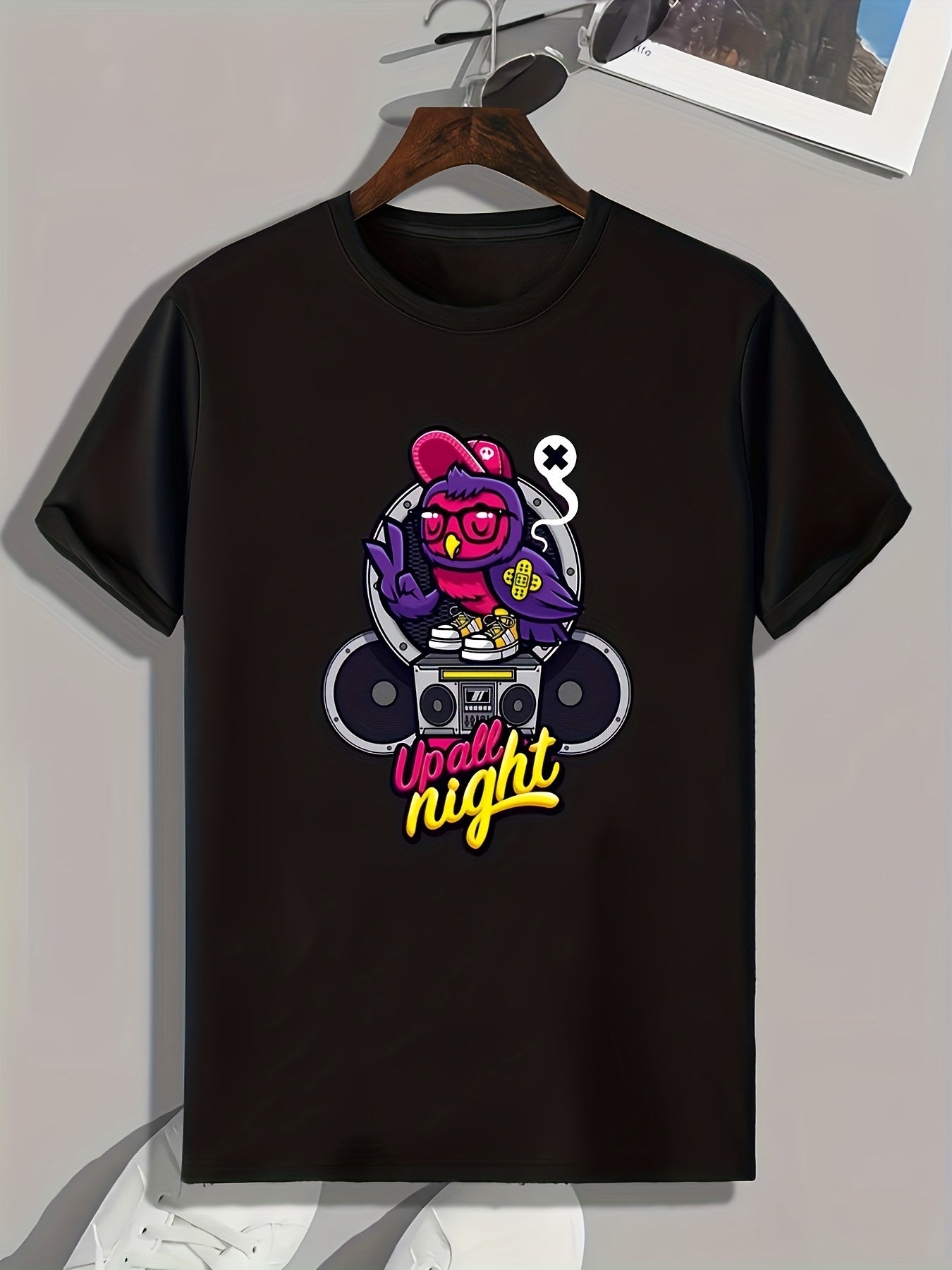 Cartoon 'Up All Night' Print Men's Graphic T-shirt for Summer