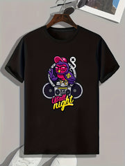 Cartoon 'Up All Night' Print Men's Graphic T-shirt for Summer