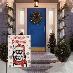 Christmas Garden Flag Husky Dog Xmas Winter Decoration Burlap Double Sided