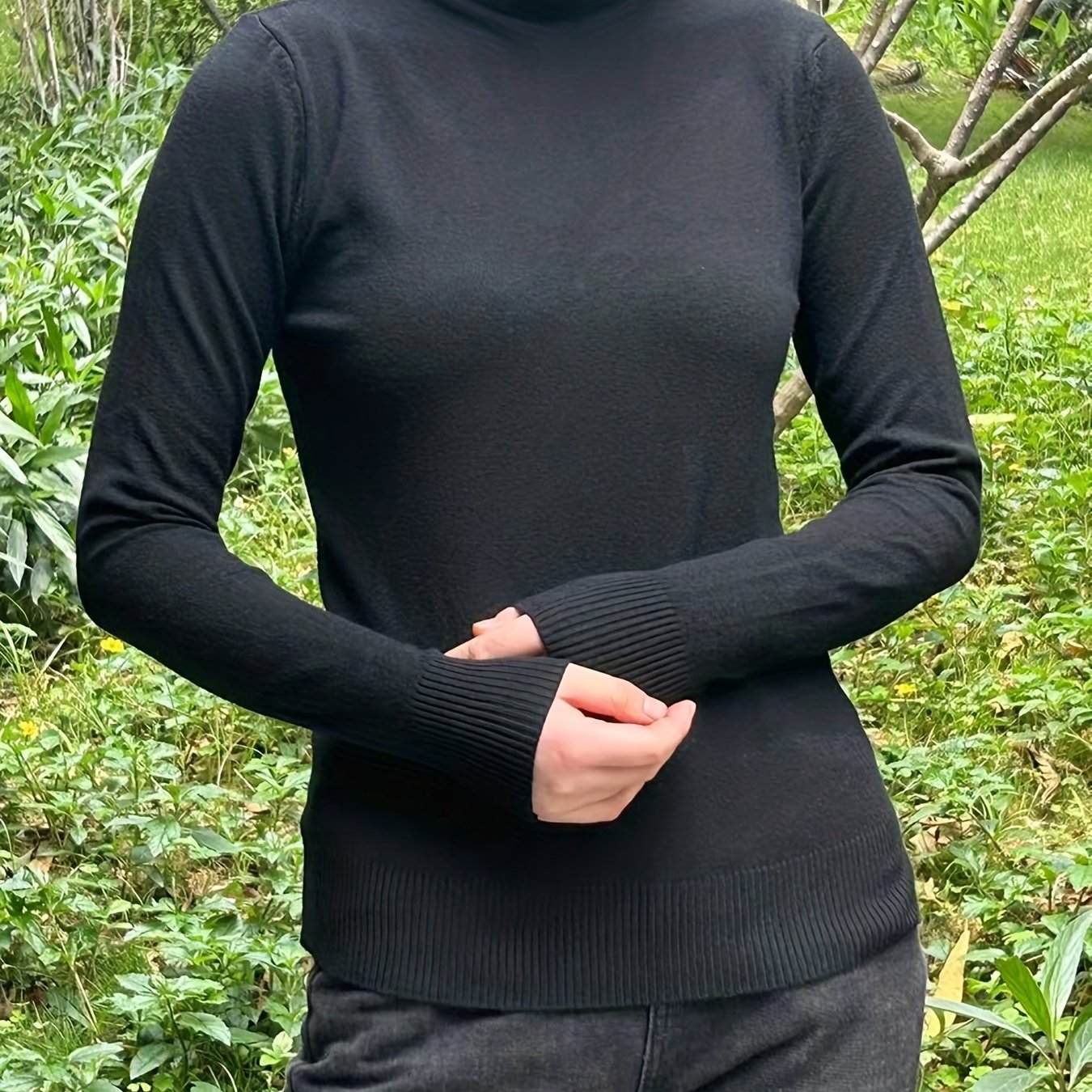 Versatile Knit Sweater Casual High Neck Long Sleeve Sweater Women's Clothing