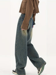 Retro Style Straight Jeans Street Baggy Denim