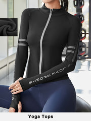 Letter Pattern Yoga Jacket Fleece Lined Fitness Zip Top