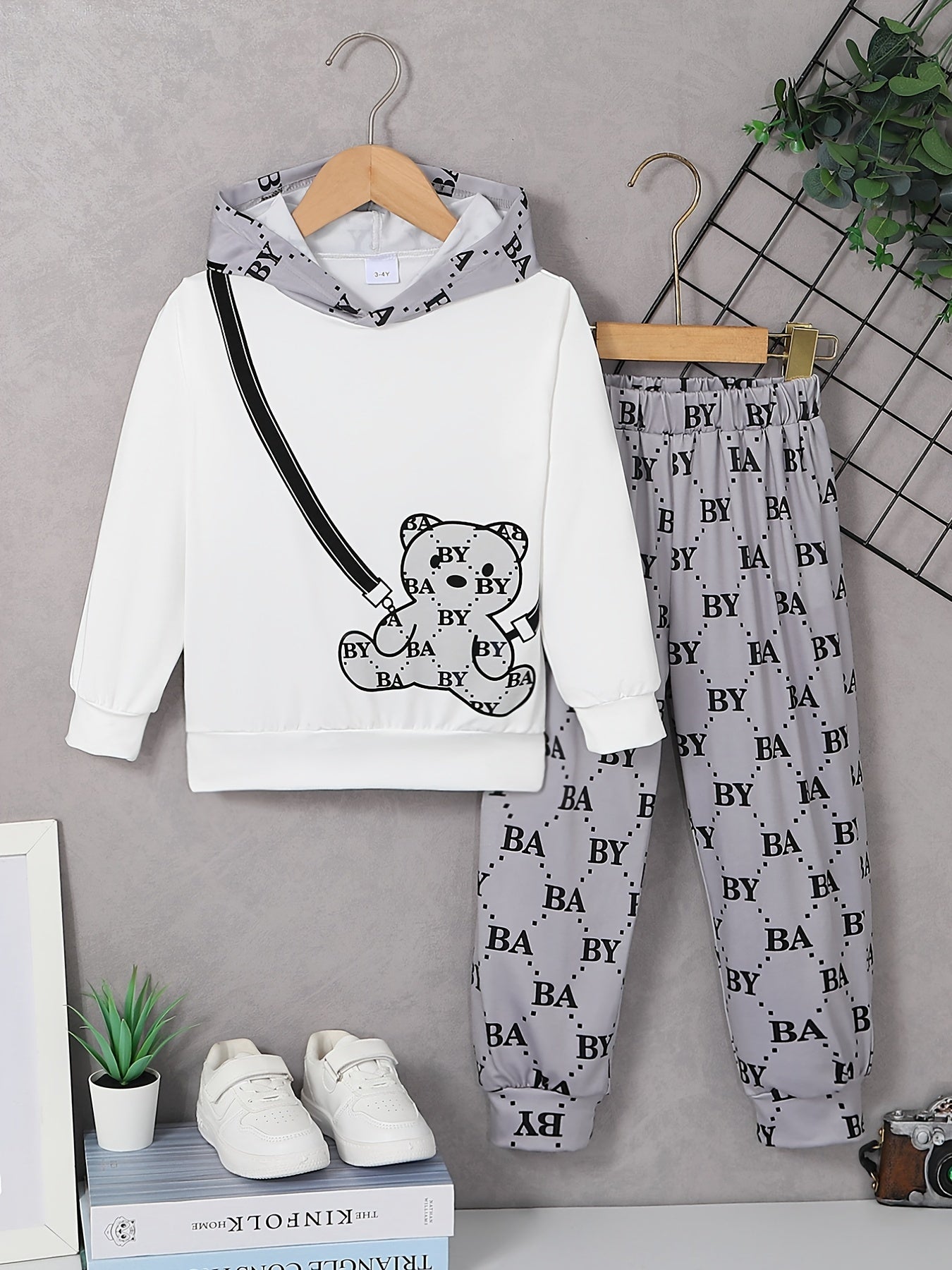 Toddler Boy's Allover Print Outfit 2pcs Set with Bear Crossbody Bag