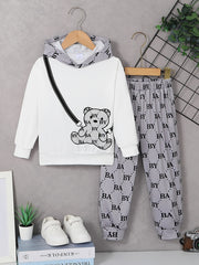 Toddler Boy's Allover Print Outfit 2pcs Set with Bear Crossbody Bag