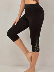 Lace Contrast Skinny Capris Leggings Women's Clothing