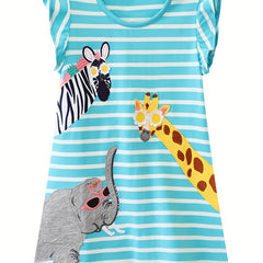 Baby Girls Animal Embroidery Striped Dress For Summer