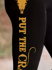 Women's Plus Letter & Cow Print Skinny Leggings