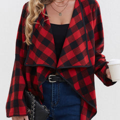 Plaid Print Open Front Jacket Long Sleeve Lapel Jacket